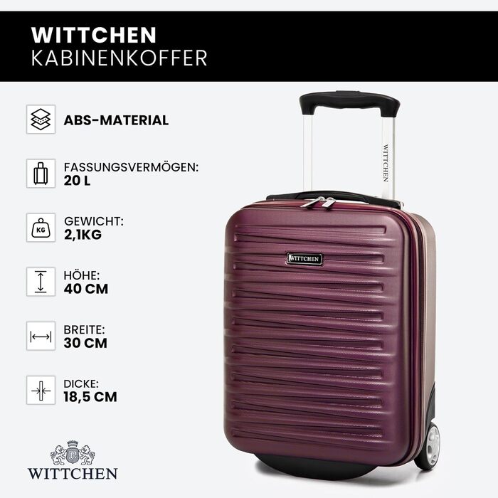 WITTCHEN Skyspeed Line: Великий валіза на колесах з ABS, для подорожей, з комбінаційним замком та телескопічною ручкою, 4 колеса, підходить для Lufthansa/Eurowings/Ryanair/Condor, колір каштанового дерева