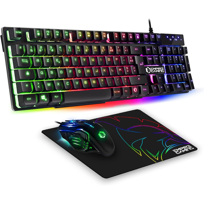 Ігровий комплект Empire Gaming Armor RF800: Клавіатура та миша бездротові AZERTY (французька розкладка) RGB з килимком для миші. Підтримка PC, PS4, PS5, Xbox One/Series, Mac. Білий (MK800)