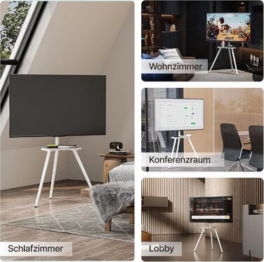 Стійка для телевізора 43-65 дюймів LCD LED OLED до 35 кг, регульована по висоті, поворотна, дерев'яна підставка з полицею, VESA 400x400 мм, біла