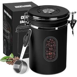 Контейнер для кави Rocky & Chao 1.8L з нержавіючої сталі, герметичний, для кавових зерен, чаю, горіхів, какао (Чорний)
