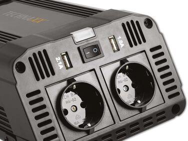 Автомобільний інвертор Technaxx TE16 12В-230В, 1200Вт/2400Вт, 2x Schuko, 2x USB, TÜV Rheinland, перетворювач напруги