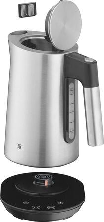 WMF Kineo Kettle with Temperature Setting, 1.6L, Scale Filter, 3000W, Live Temperature Display, Stainless Steel Matte Electric Kettle, Cromargan Single
