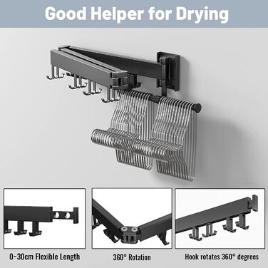 Настінна сушилка для білизни Honeyhouse Einziehbar - розкладна, поворотна, з кріпленням до стіни. Чорний колір