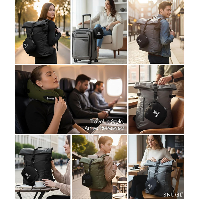 Подушка для шиї SNUGL з Memory Foam, регульована та миюча | Зручна подушка для подорожей на літаку, в авто та в дорогу | Подушка-шия, Neck Travel Pillow (доросла, маленька, оливковий)