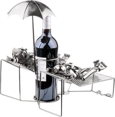 BRUBAKER Wine Bottle Holder - Loving Couple on Vacation - Metal Sculpture Bottle Stand, Reclining Couple Under Palm Tree - Silver Metal Figure Bottle Holder, Wine Gift for Vacationers with Greeting Card
