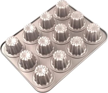 Canele Backform Mini Bordelais Canelé Backforms, Canelé Baking Molds, Bordeaux Baking Mold, Jelly Mold, Muffin Mold, Baking Sheet, Non-Stick for Canelés, Muffins, Pudding, Cupcakes, Bread, Carbon Steel, 12 Cavities