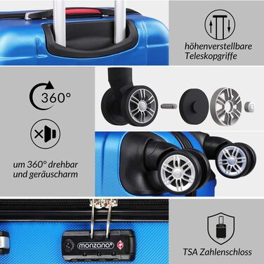 Набір валіз MONZANA® 3шт Exopack TSA, 3 шт. (M-L-XL), жорсткий корпус, блакитний