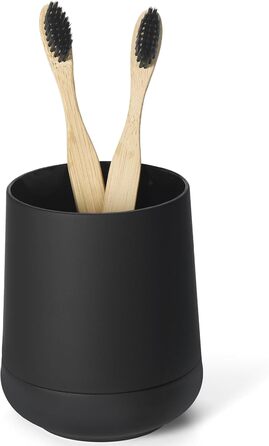 Matte black toothbrush holder for bathroom with silicone boot, modern toothbrush and toothpaste holder for bathroom organizer (black)