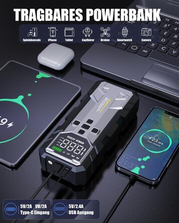 Powerbank Starthilfe 7000A з компресором та LED-ліхтариком: 160PSI, 12V для бензинових та дизельних авто