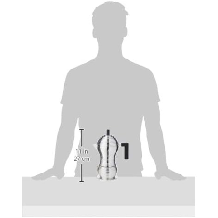 Кавоварка Alessi Pulcina, чорна, алюміній, 5.4 x 14.5 x 33.5 см, на 6 чашок