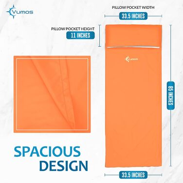 Vumos Sleeping Bag Liner and Camping Sheet - Silk-Like Material for Travel, Featuring a Full-Length Zipper