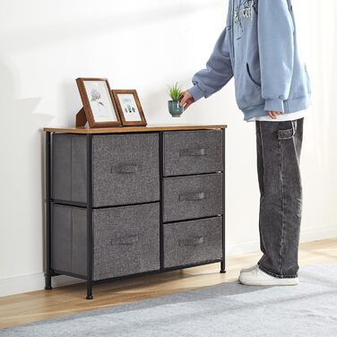 Monter Chest of Drawers, Narrow Chest of Drawers, Cabinet with 5 Large Drawers, Fabric Drawer Organizer, Clothes Storage, Storage Cabinet, 85x30x70cm, Sturdy Metal Frame, Grey
