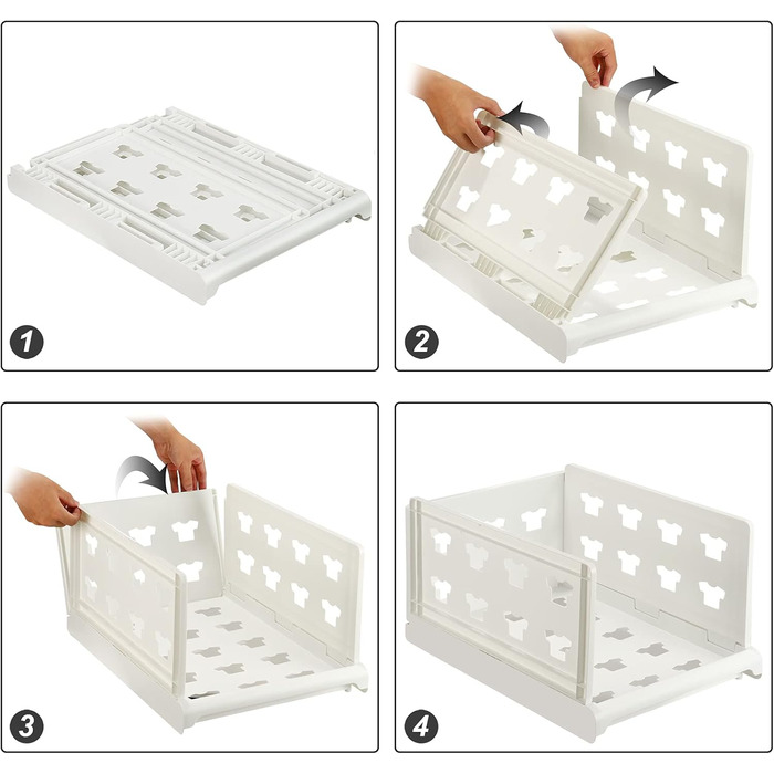 Hossejoy Extra Large Set of 4 Stackable Closet Storage Organizers, Foldable Closet Storage Box Organizers, Plastic Closet Organizer, Shelves, Basket, Bedroom, Office