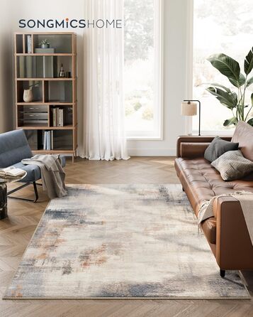 SONGMICS HOME Rug, 160 x 230 cm, Living Room Rug, Non-Slip Rug, Modern Abstract Style, for Living Room, Kitchen, Hallway, Dining Room, Machine Washable, Camel Brown TAR077K01