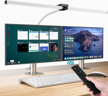 LED лампа для столу Doppelkopf з регулюванням яскравості 24W, 80 см, для офісу та дому, з кліпсою, захист очей, денне світло, з пультом керування, 5 кольорів, 5 рівнів яскравості, офісна лампа
