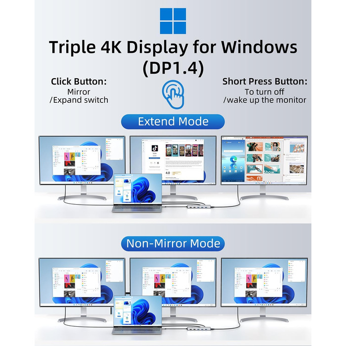 Док-станція USB-C 13-в-1 для ноутбуків: Dual Monitor, HDMI, DisplayPort, USB 3.0, Ethernet, PD 100W, SD/TF, Audio/Mic (сірий)