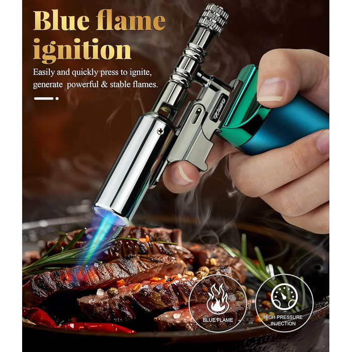 Газовий пальник для кухні Küchenbrenner: потужний вогнемет, заправний бутановий запальник для крем-брюле, паяння (без бутану), зелений (Wb009-gr)