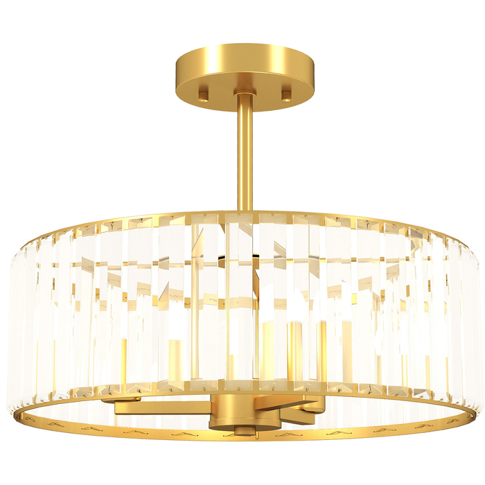 HOMCOM Chandelier with Crystal Shade - 3-Light Gold Metal Finish