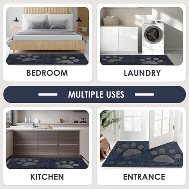 Килимок для дому FCSDETAIL, 50x80 см, миючий, водонепроникний, з антиковзаючою поверхнею, для собак та вологих лап (Темно-синій)