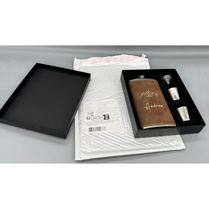 Набір фляг з гравіюванням гір, фляга з нержавіючої сталі 8oz/237ml, персоналізований подарунок на день народження, персоналізовані подарунки для чоловіків, кемперів, мандрівників (сірий) (Braun-design 5, 355ml/12oz)