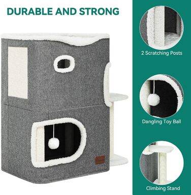 YITAHOME Cat House Indoor, Cat Bed for Indoor Cats, Cat Tunnel, Cat Cave, Small Scratching Post, Cat Furniture, Cat Bed Cave, cat caves, Cat Beds (Gray, With Platform)