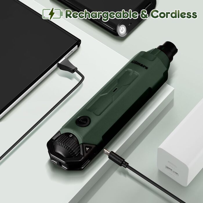 Шліфувальник для собак та котів Gimars 6-ступінчатий з LED-підсвіткою, тихий, 12000 обертів/хв, USB, для великих, середніх та малих тварин (Army Green)