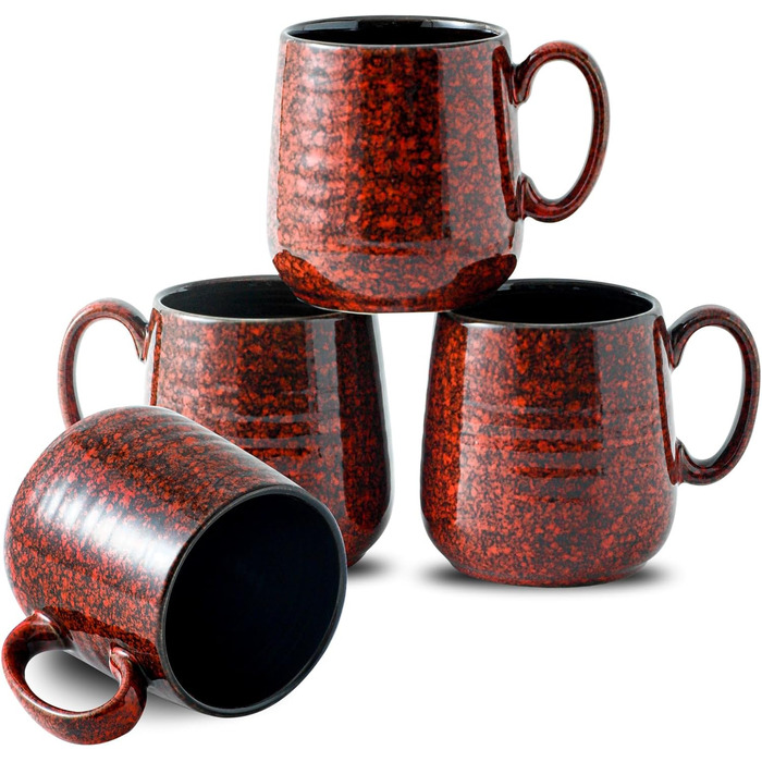 Набір чашок для кави Hasense, темно-сірий, 4 шт, 340 мл, з великою ручкою, для кави, чаю, молока та гарячого шоколаду, легко миються, підходять для миття в посудомийній машині та мікрохвильовій печі