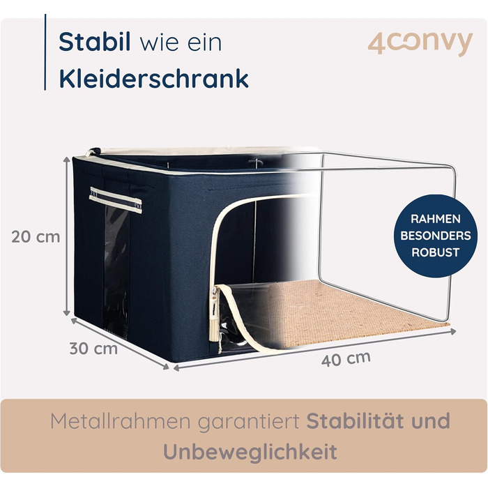 Складана коробка для зберігання одягу 4CONVY з блискавкою та металевим каркасом (3x24L, блакитна) – [2024, покращений матеріал]