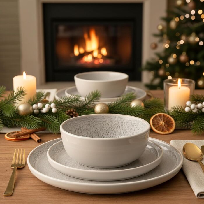 Набір посуду SÄNGER Kreta (18 предметів) | Керамічний посуд для 6 осіб | Набір тарілок, супових тарілок, десертних тарілок | Блакитний посуд з кремовим покриттям, стійким до подряпин | VALUE COLLECTION