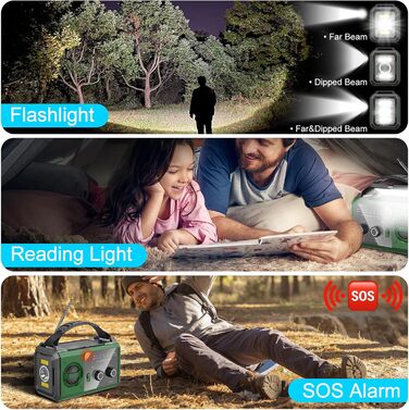 Радіо Kurbelradio на 27000mAh з Bluetooth, сонячне радіо з живленням від ручки, AM/FM, портативне, для надзвичайних ситуацій, з ліхтариком, зарядкою для мобільного телефону, для кемпінгу та активного відпочинку, чорний, зелений