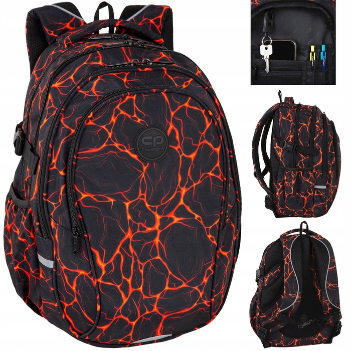 Багатовідсінковий шкільний рюкзак CoolPack, чорний, червоний, помаранчевий, 29 л