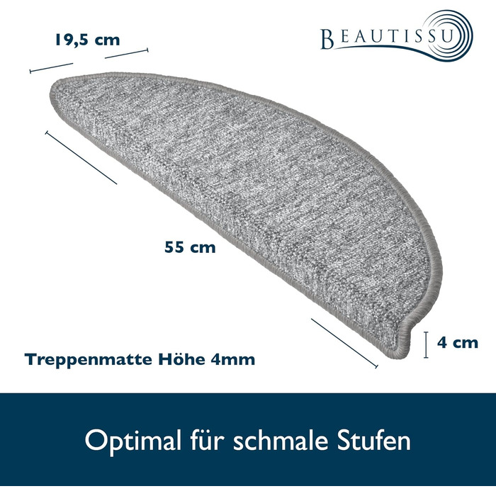 Килимок на сходи Beautissu ProStair 55x15 см (15 шт.) - сірий, самоклеючий, для вузьких сходів