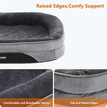Ортопедичне ліжко для собак, лежанка для собак з валиком, кошик для собак з неслизьким дном, знімний та пральний, для маленьких собак, 71 x 53 x 14 см, темно-сірий