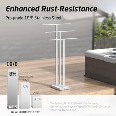 Підставка для рушників KES, вільна стоянка, 3 стійки, нержавіюча сталь SUS304, з мармуровою основою, BTH217S3-2 (полірована)