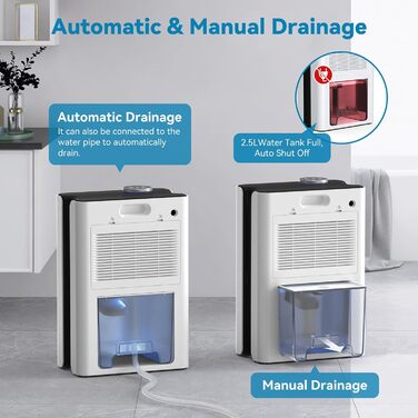 Електричний осушувач повітря Sejoy з пультом дистанційного керування, LED-індикатором вологості, резервуаром 2,5 л, продуктивністю 1000 мл/день, 7-кольоровою підсвіткою, портативний, тихий режим сну 35dB