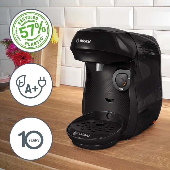 Кавомашина Tassimo Happy TAS1002N від Bosch: понад 70 напоїв, автоматична, для будь-яких чашок, компактна, 1400 Вт, колір антрацит