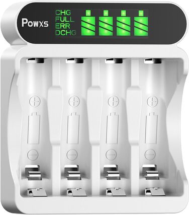 Зарядний пристрій POWXS для акумуляторів NI-MH NI-CD AA AAA з LCD-дисплеєм, універсальний, Micro USB & Type-C, безпечний
