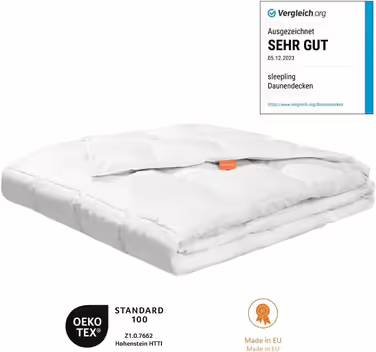 sleepling 197141 extra light summer down duvet, New white down (90%) and feathers (10%), Made in EU, Ökotex, Downpass, 135 x 200 cm, white 135 x 200 cm extra light