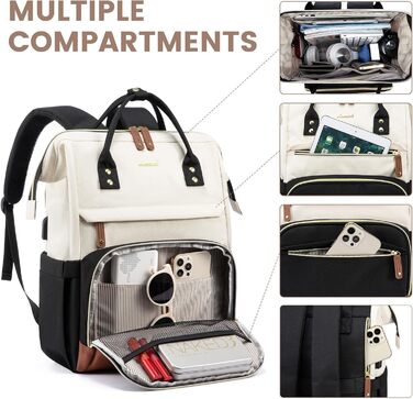 LOVEVOOK Рюкзак для жінок з відділенням для ноутбука 15.6 дюймів. Шкільний рюкзак для дівчат, підлітків, студентів. Водонепроникний рюкзак для школи, подорожей, університету, бізнесу. Кольори: бежевий, чорний, коричневий.