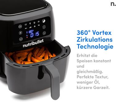 Nutribullet Hot Air Fryer 7L XXL Air Fryer with a wide selection of cooking modes, digital LED touchscreen, 8 programs, preheat & keep warm, grill, no oil, 1800 W, Black