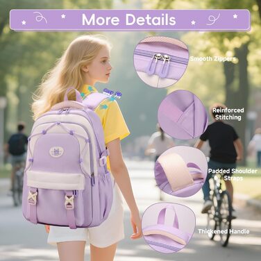 Рюкзак Tanou для школи, 30л, нейлон, для дівчаток 3-9 класів, з тролейною петлею та брелоком, фіолетовий