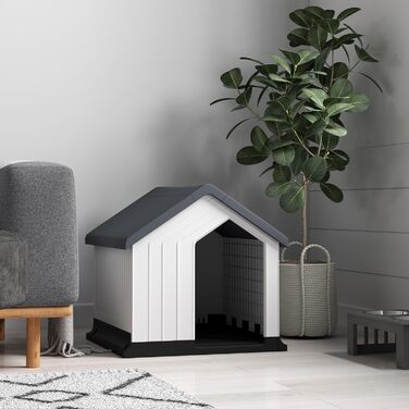 Будка для собак PawHut Outdoor - сіра, 62 x 61 x 60 см. Вологостійка, з вікном, для малих та мініатюрних собак