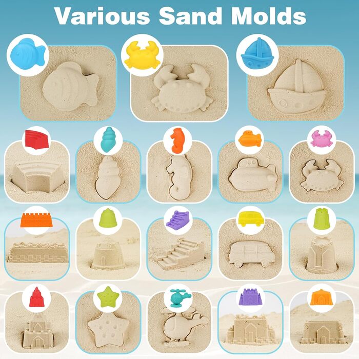 YIMORE Sand Toys Beach Toys for Boys with Folding Bucket Kids Excavator Sandbox Toy, 26 PCS Sand Molds Sand Shovel Kids, Travel Sand Toy for Ages 3+