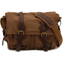 Вінтажна військова сумка через плече з натуральної шкіри та канвасу Sechunk, для ноутбука 15 дюймів, сумка-месенджер, колір кавовий