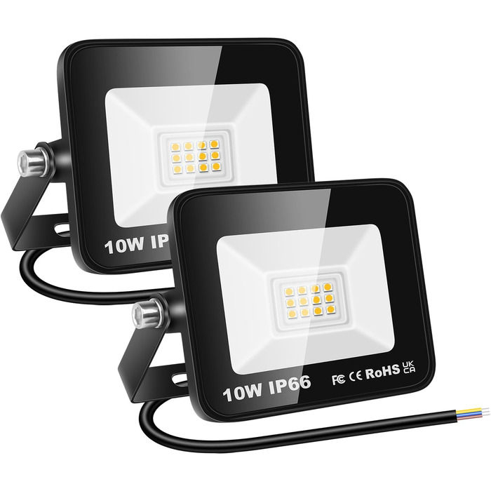 RIGIDON 2x 75W LED Floodlights Outdoor, 7500LM Outdoor Floodlights, 3000K Warm White IP66 Waterproof LED Floodlight, Outdoor Lamp for Garden, Courtyards, Garage, Hotel, Sports Field, Workshop (2 x 10W)