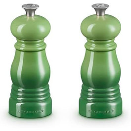 Le Creuset Mini Mill Set, Salt and Pepper Mills, ABS Plastic, Each 5 x 5 x 12.1 cm, Ceramic Grinder, Bamboo, 44900114080000