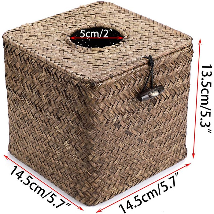 Rectangular tissue box made of seagrass for household use, decorative woven paper holder, coffee table, 68 x 30 x 22 cm