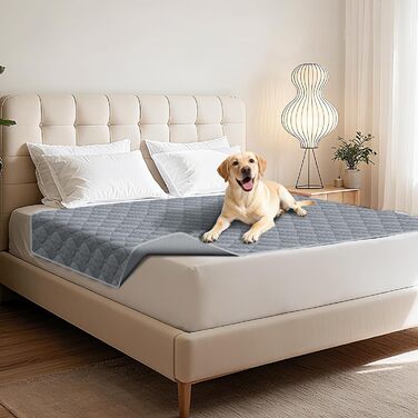 Водонепроникний килимок для собак Lekereise 137x208 см - 100% поглинаючий та захист від протікання, м'який нековзний килимок для захисту дивану, ліжка та авто - миючий килимок для собак та котів (Сірий, 157x208)