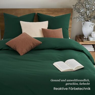 Комплект постільної білизни 135x200/80x80 зелений бавовна 4-х частинний, комплект постільної білизни Salbeigrün 2x135x200 + 2x80x80, постільна білизна ÖKO-TEX Aesthetic 100% бавовна з блискавкою (темно-зелений, 2-х частинний | 155x220cm)