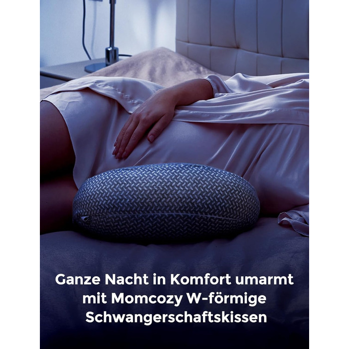 Подушка для вагітних Momcozy з кристального велюру U-подібної форми (145 см) - для тих, хто спить на боці, знімає напругу з спини та стегон (темно-сіра, W-подібна)